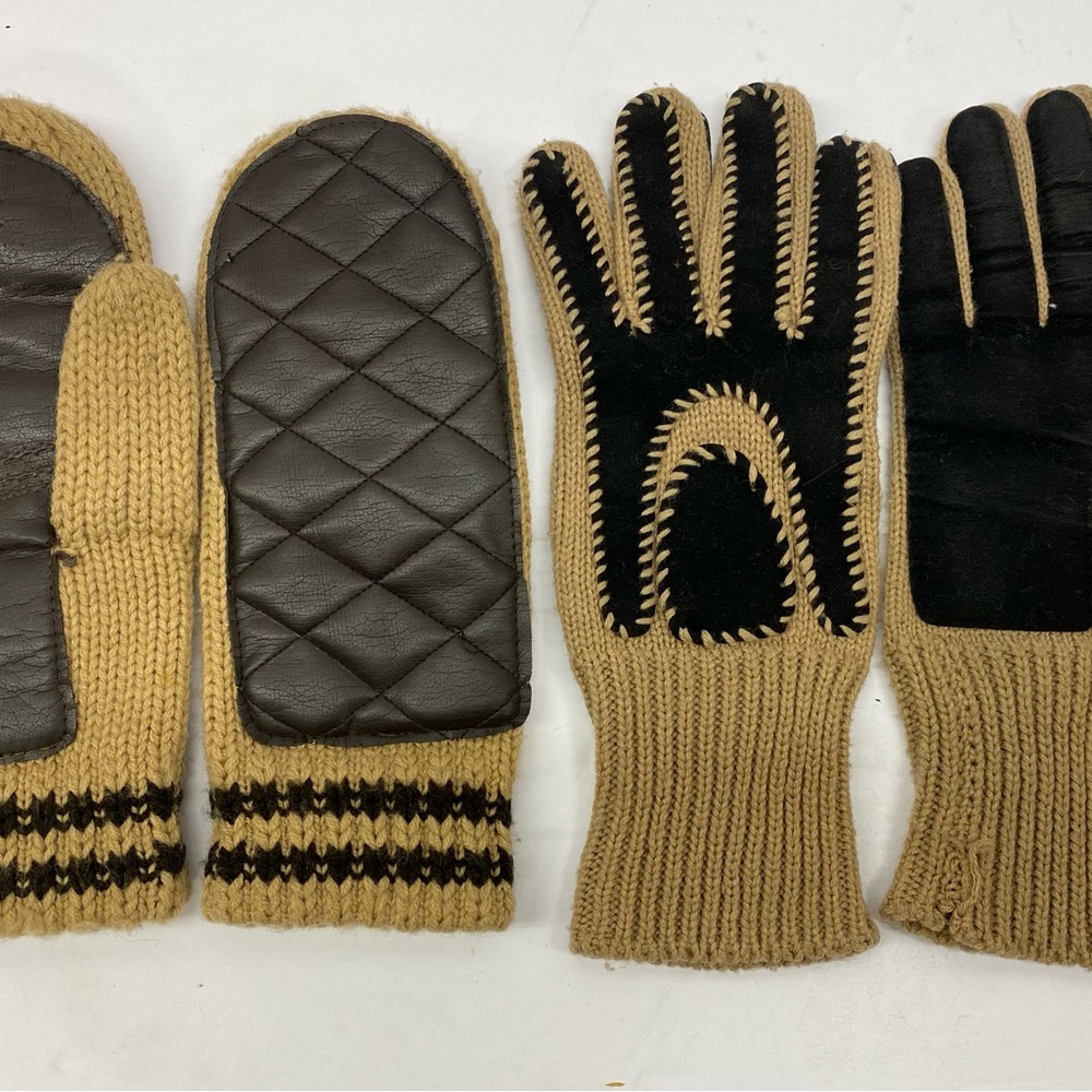 Vintage Knit & Faux Leather Gloves & Mittens